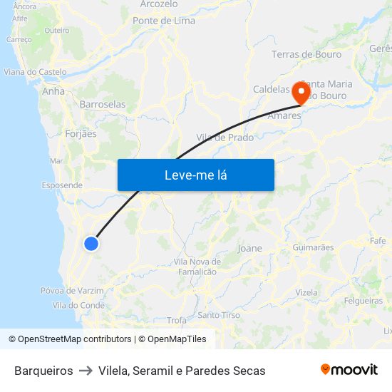 Barqueiros to Vilela, Seramil e Paredes Secas map