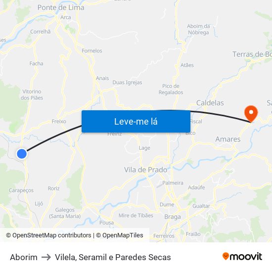 Aborim to Vilela, Seramil e Paredes Secas map