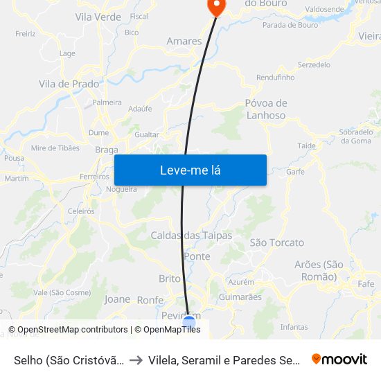 Selho (São Cristóvão) to Vilela, Seramil e Paredes Secas map