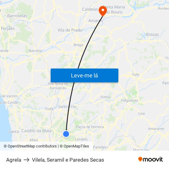 Agrela to Vilela, Seramil e Paredes Secas map