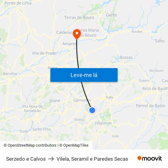 Serzedo e Calvos to Vilela, Seramil e Paredes Secas map