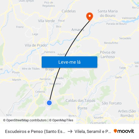 Escudeiros e Penso (Santo Estêvão e São Vicente) to Vilela, Seramil e Paredes Secas map