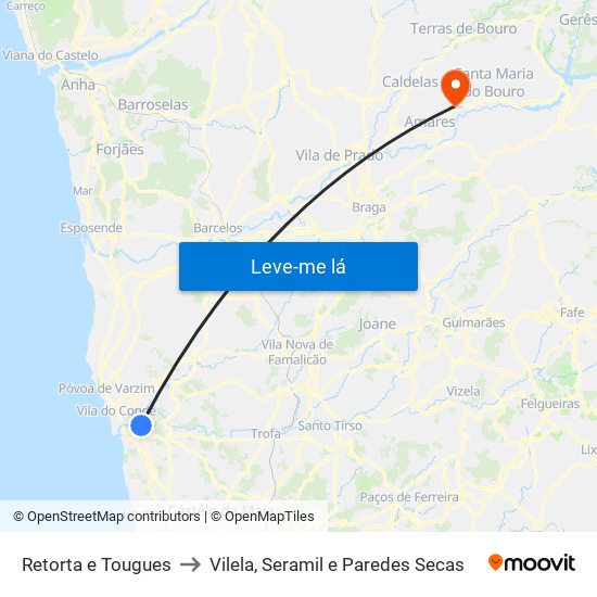 Retorta e Tougues to Vilela, Seramil e Paredes Secas map