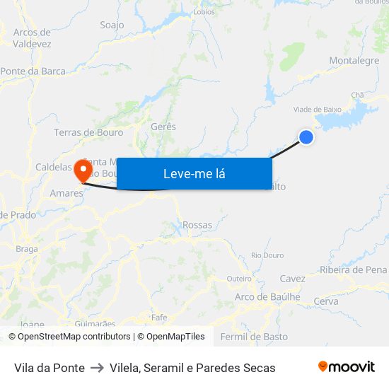 Vila da Ponte to Vilela, Seramil e Paredes Secas map
