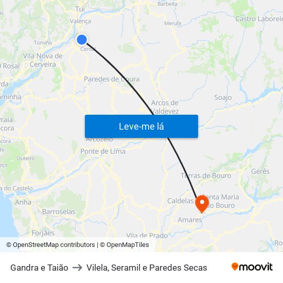 Gandra e Taião to Vilela, Seramil e Paredes Secas map