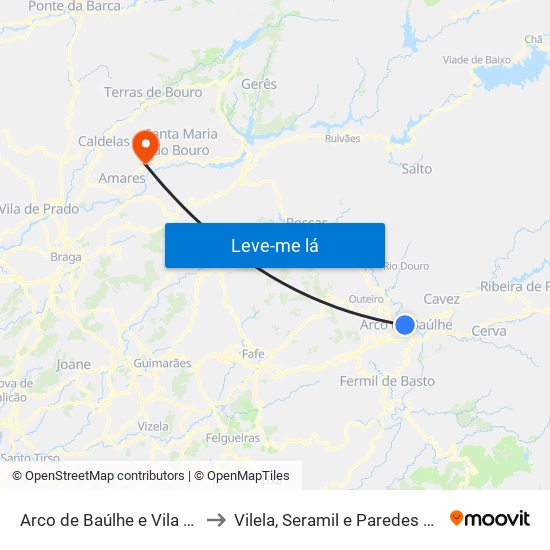 Arco de Baúlhe e Vila Nune to Vilela, Seramil e Paredes Secas map