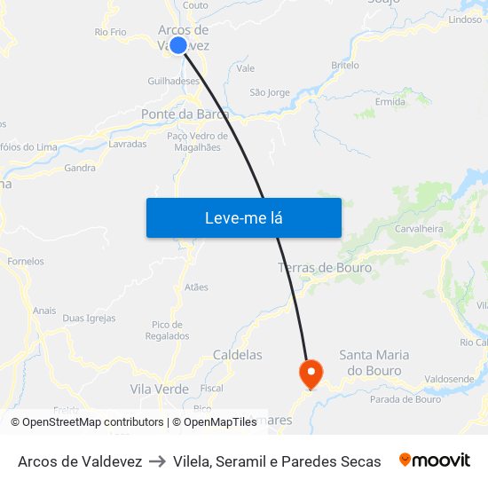 Arcos de Valdevez to Vilela, Seramil e Paredes Secas map