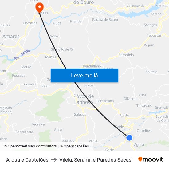 Arosa e Castelões to Vilela, Seramil e Paredes Secas map