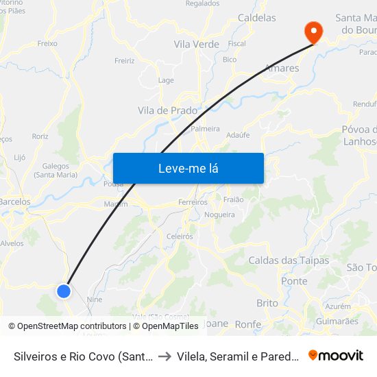 Silveiros e Rio Covo (Santa Eulália) to Vilela, Seramil e Paredes Secas map