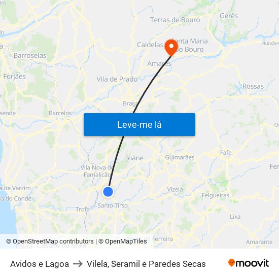 Avidos e Lagoa to Vilela, Seramil e Paredes Secas map