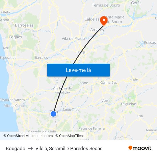 Bougado to Vilela, Seramil e Paredes Secas map