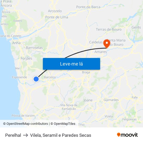Perelhal to Vilela, Seramil e Paredes Secas map