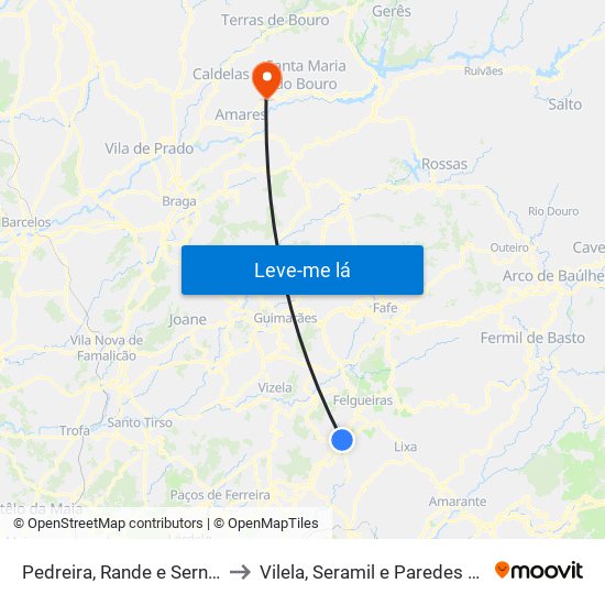 Pedreira, Rande e Sernande to Vilela, Seramil e Paredes Secas map