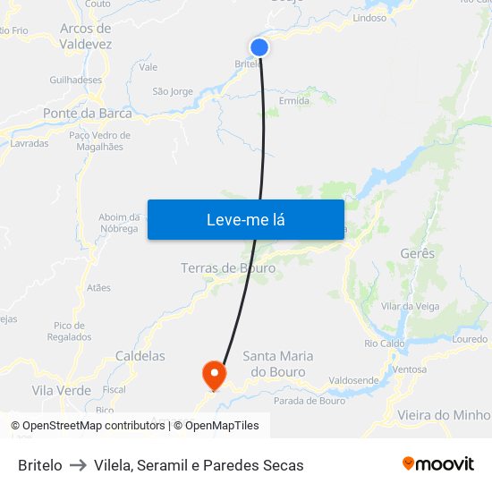 Britelo to Vilela, Seramil e Paredes Secas map