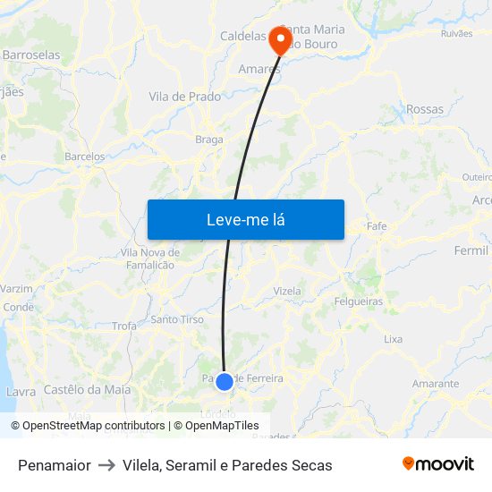 Penamaior to Vilela, Seramil e Paredes Secas map