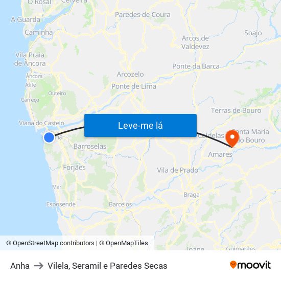 Anha to Vilela, Seramil e Paredes Secas map