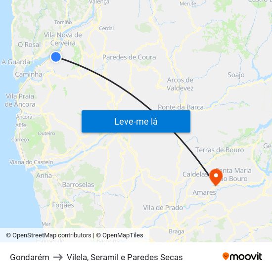 Gondarém to Vilela, Seramil e Paredes Secas map