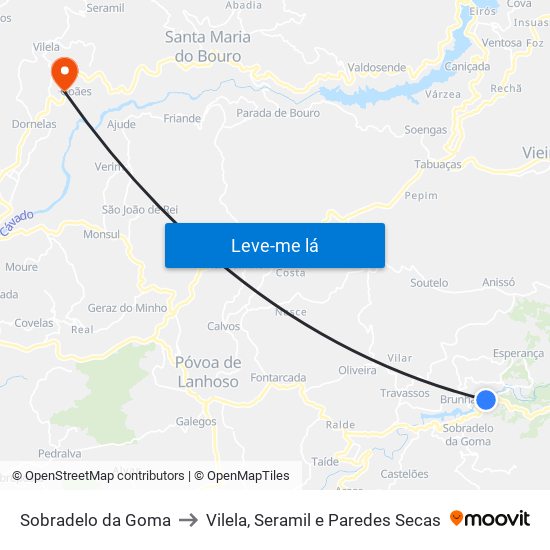 Sobradelo da Goma to Vilela, Seramil e Paredes Secas map