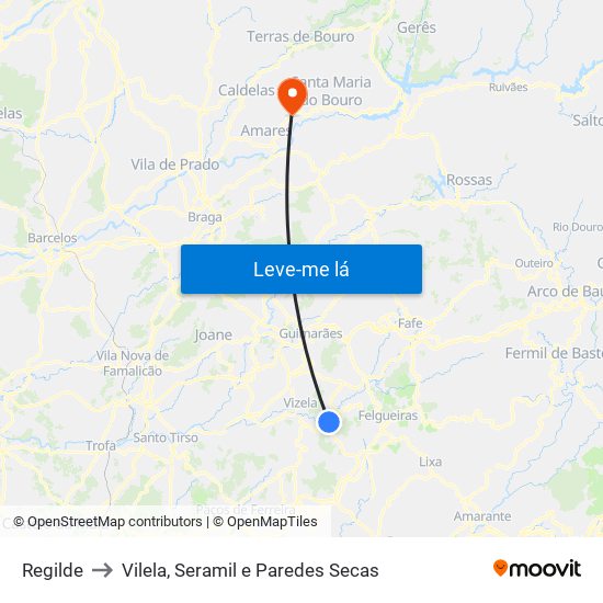 Regilde to Vilela, Seramil e Paredes Secas map