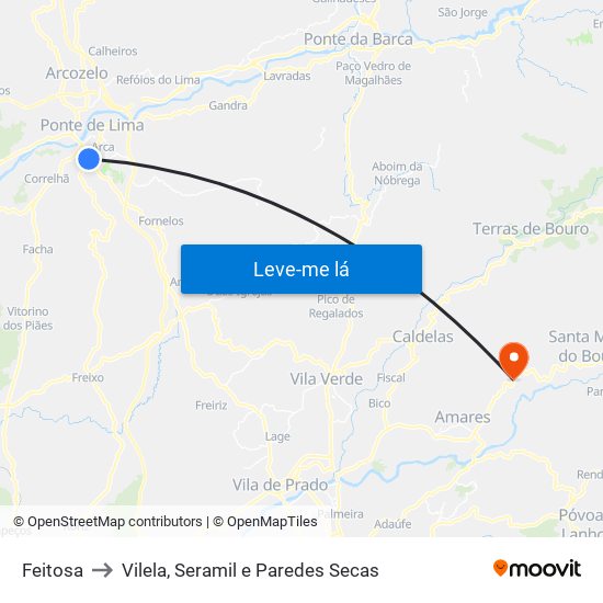 Feitosa to Vilela, Seramil e Paredes Secas map