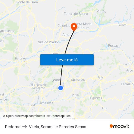 Pedome to Vilela, Seramil e Paredes Secas map