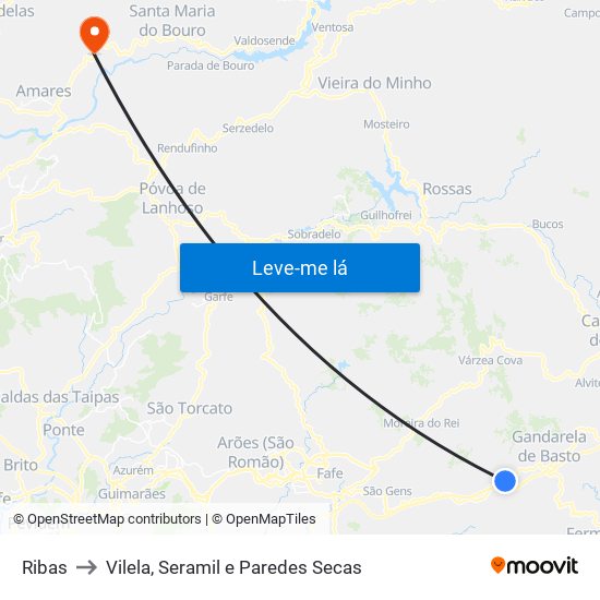 Ribas to Vilela, Seramil e Paredes Secas map