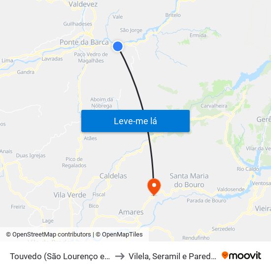 Touvedo (São Lourenço e Salvador) to Vilela, Seramil e Paredes Secas map