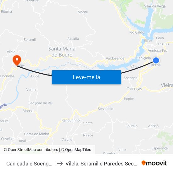 Caniçada e Soengas to Vilela, Seramil e Paredes Secas map