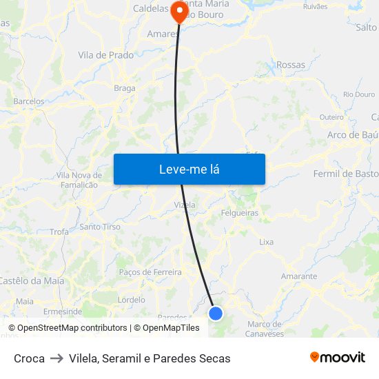 Croca to Vilela, Seramil e Paredes Secas map