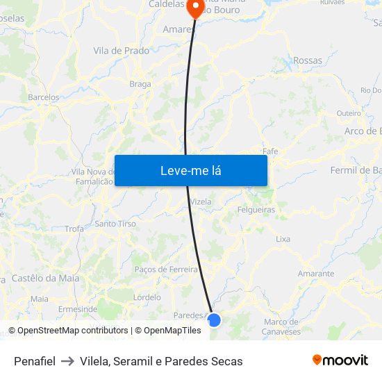 Penafiel to Vilela, Seramil e Paredes Secas map