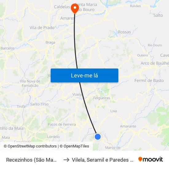 Recezinhos (São Mamede) to Vilela, Seramil e Paredes Secas map