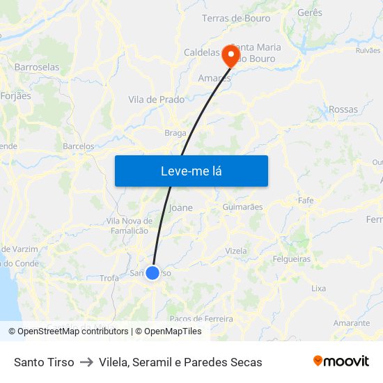 Santo Tirso to Vilela, Seramil e Paredes Secas map