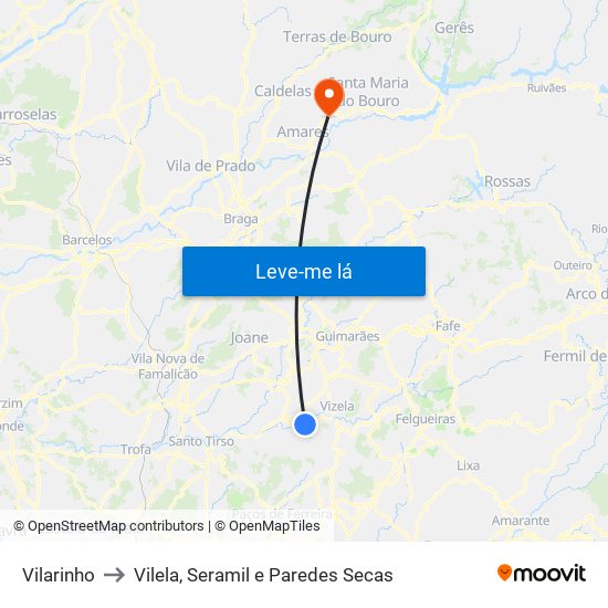Vilarinho to Vilela, Seramil e Paredes Secas map