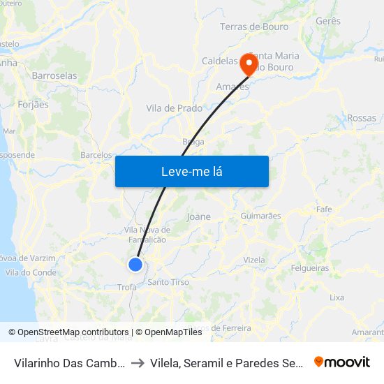 Vilarinho Das Cambas to Vilela, Seramil e Paredes Secas map