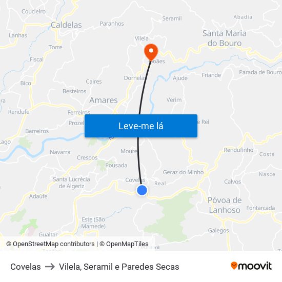 Covelas to Vilela, Seramil e Paredes Secas map