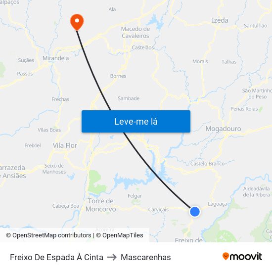 Freixo De Espada À Cinta to Mascarenhas map