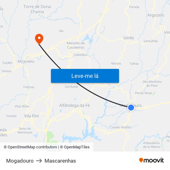 Mogadouro to Mascarenhas map
