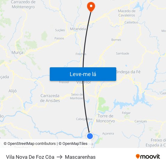 Vila Nova De Foz Côa to Mascarenhas map