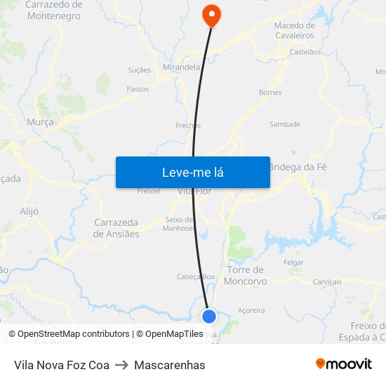 Vila Nova Foz Coa to Mascarenhas map