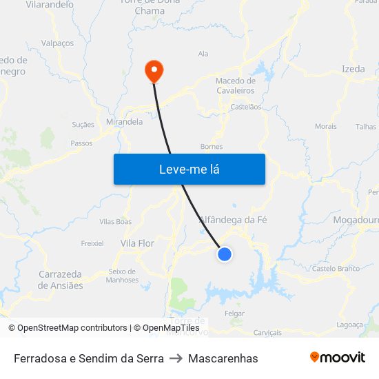 Ferradosa e Sendim da Serra to Mascarenhas map