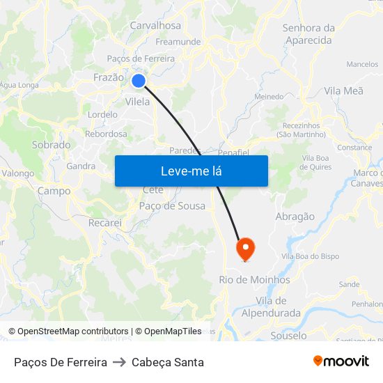 Paços De Ferreira to Cabeça Santa map