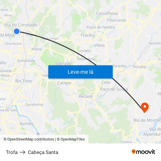 Trofa to Cabeça Santa map