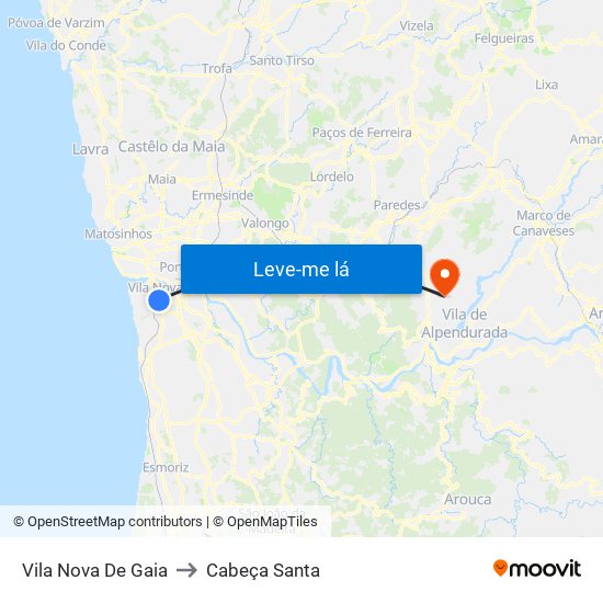 Vila Nova De Gaia to Cabeça Santa map