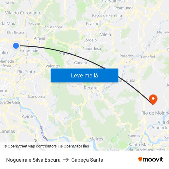 Nogueira e Silva Escura to Cabeça Santa map