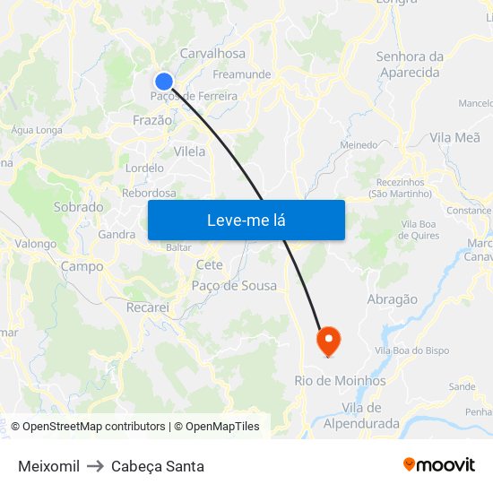 Meixomil to Cabeça Santa map