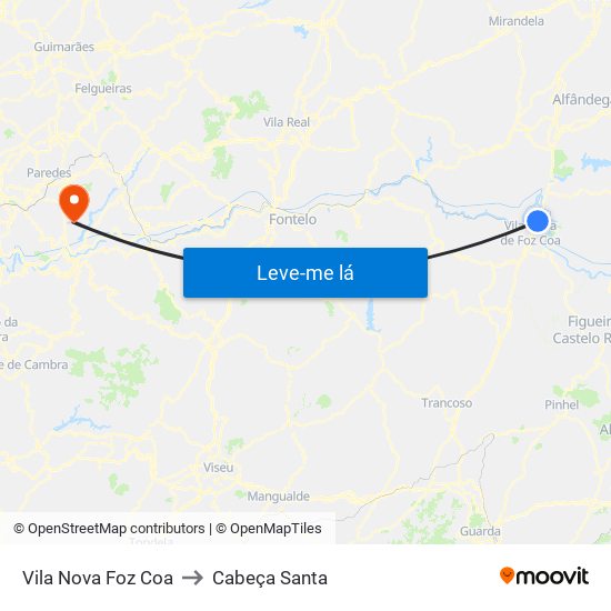 Vila Nova Foz Coa to Cabeça Santa map