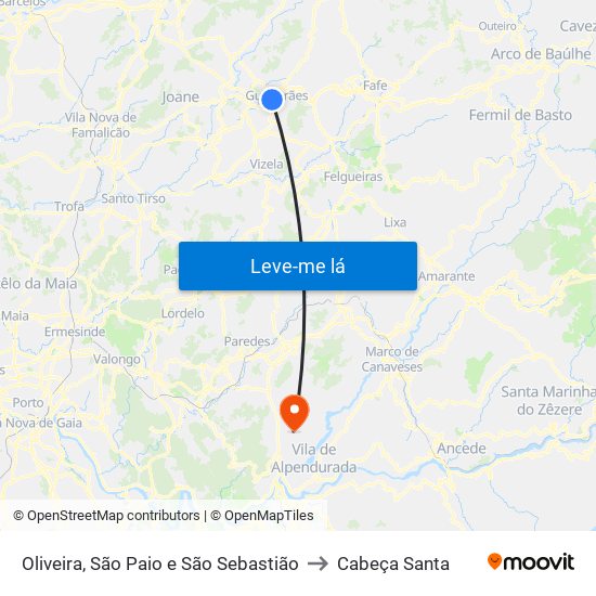 Oliveira, São Paio e São Sebastião to Cabeça Santa map