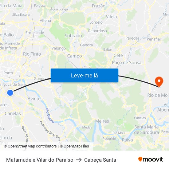 Mafamude e Vilar do Paraíso to Cabeça Santa map