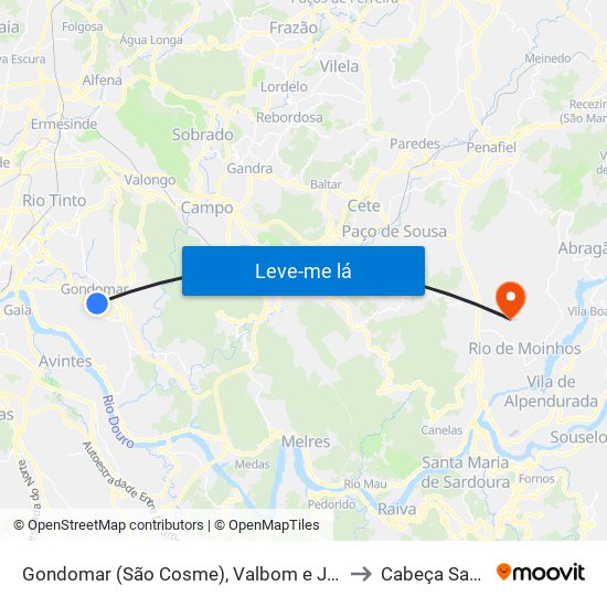 Gondomar (São Cosme), Valbom e Jovim to Cabeça Santa map