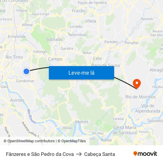 Fânzeres e São Pedro da Cova to Cabeça Santa map